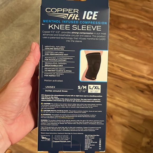 Copper Fit Ice Knee Compression Sleeve L/XL 16-20” Infused w/ Menthol and CoQ10 - Picture 6 of 7